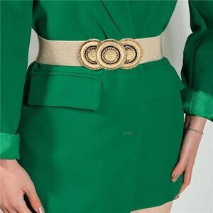 Retro Boho Elastic Waist Belt with Large Disc Buckle